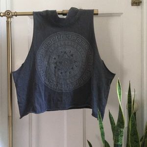 High neck boho distressed crop top